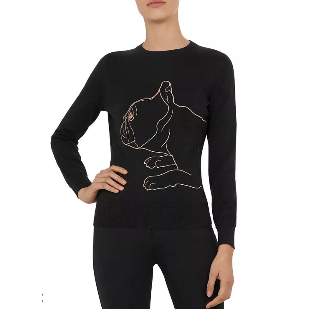 Ted Baker Sweater Women's Tarlya Fairy-Tale French Bulldog Print Sweater-Size M